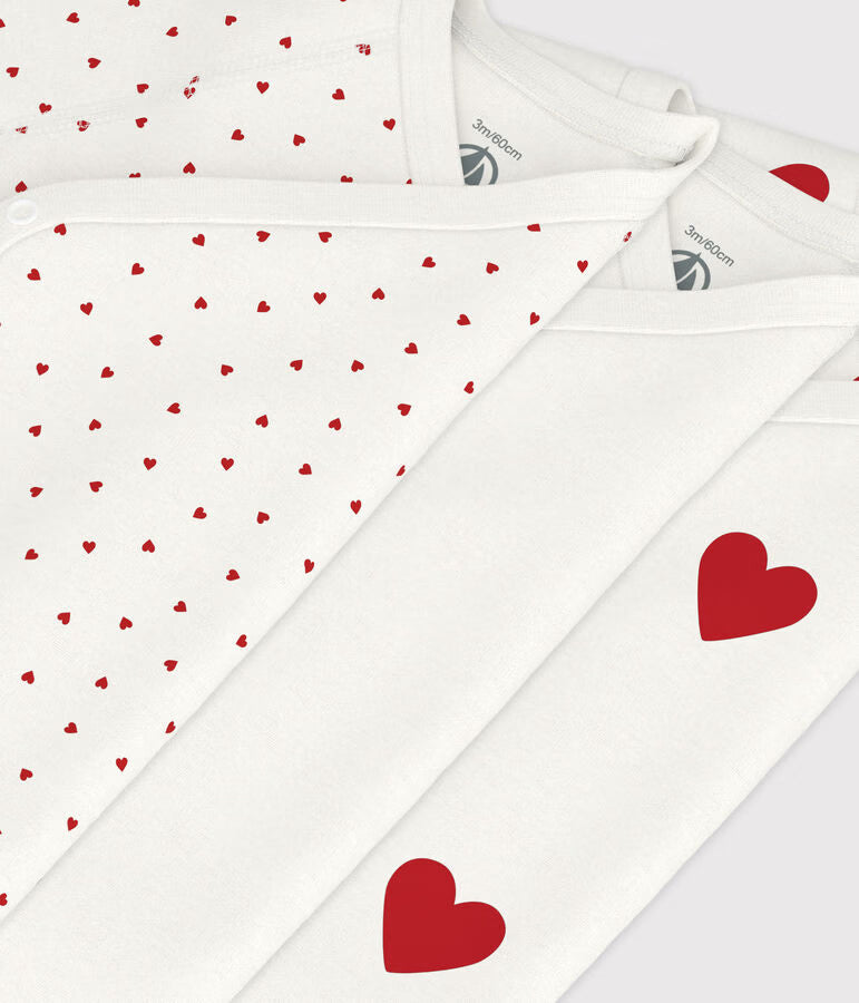 Body met hartjesprint en korte mouwen: Set van 3