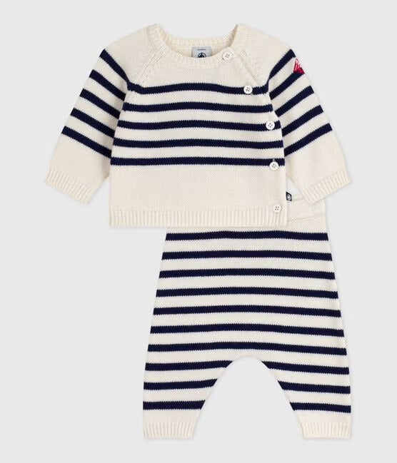 Gebreid babysetje Marinestrepen