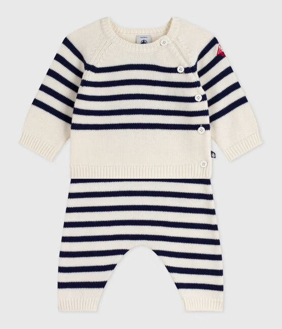 Gebreid babysetje Marinestrepen