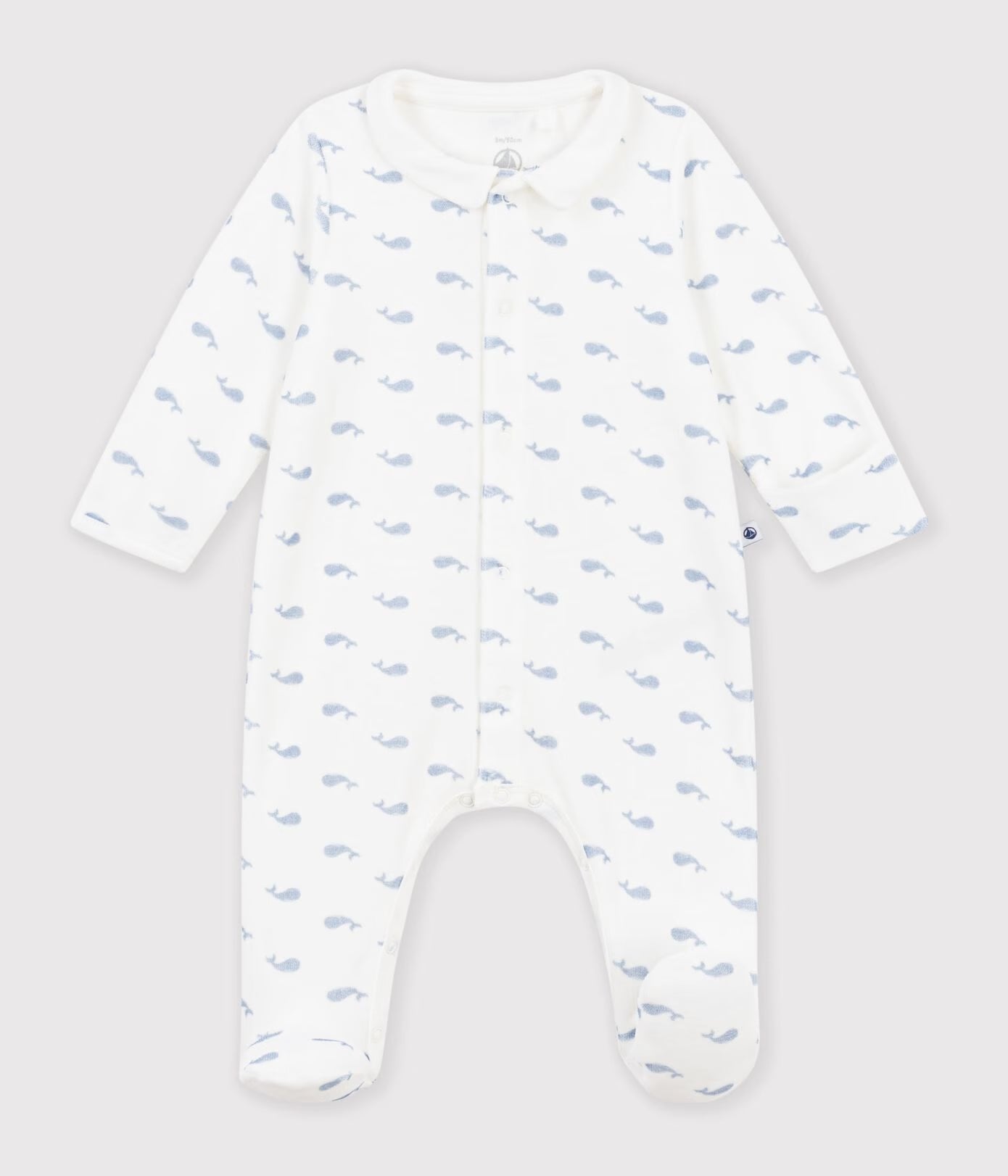 Fluwelen babypyjama met kraag en walvisprint
