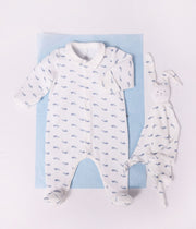Fluwelen babypyjama met kraag en walvisprint