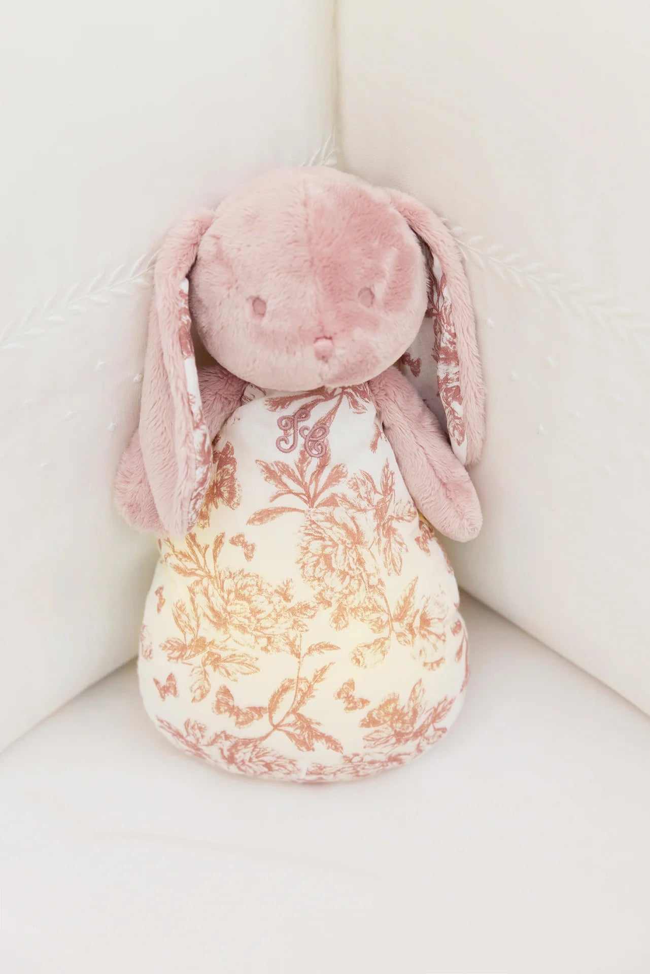 Augustin le lapin musicale Toile de Jouy rose