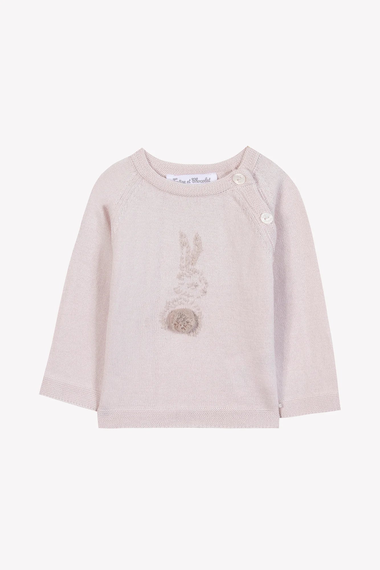 Pull Rose pâle broderie lapin