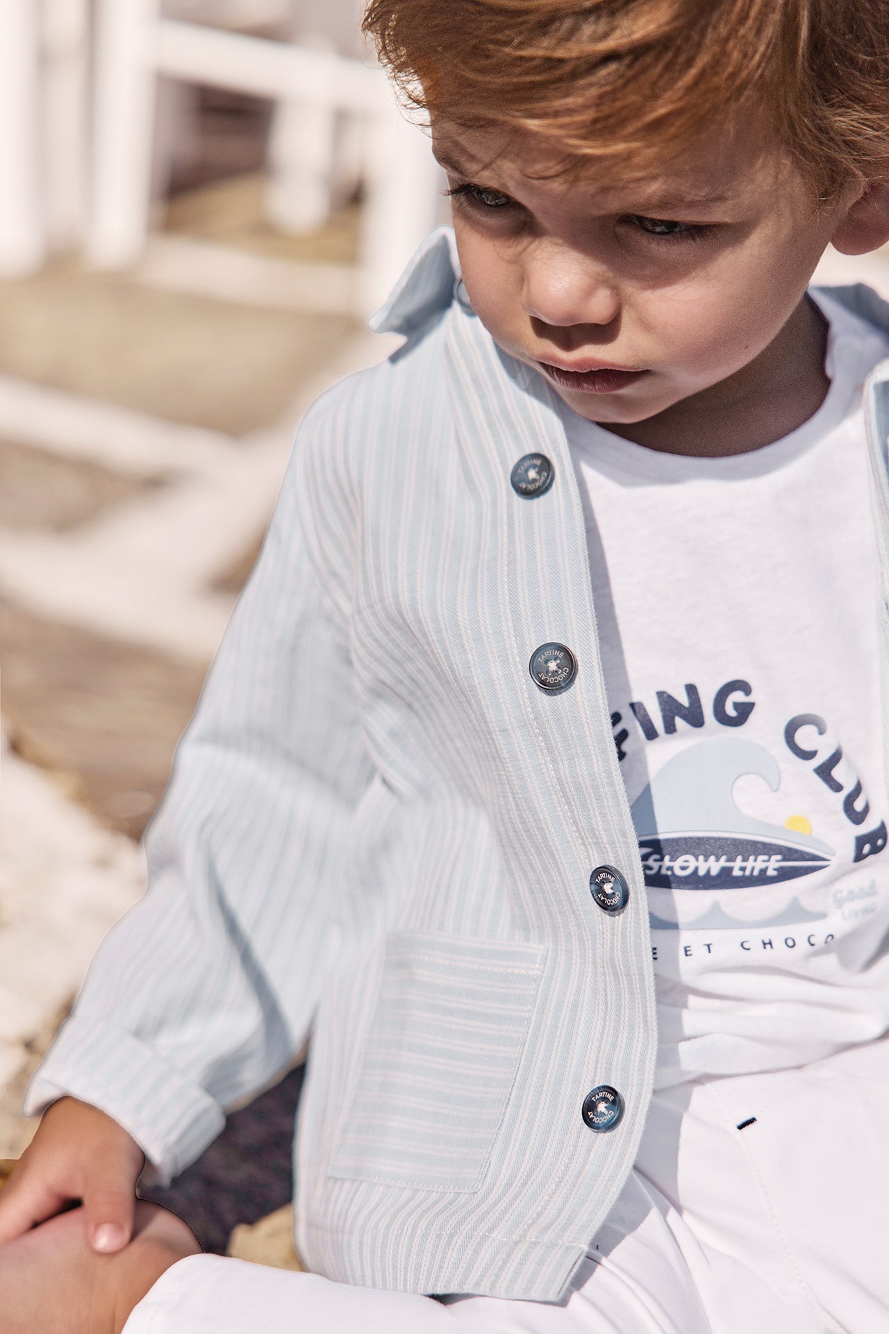 Veste Bleu nuage coton rayures