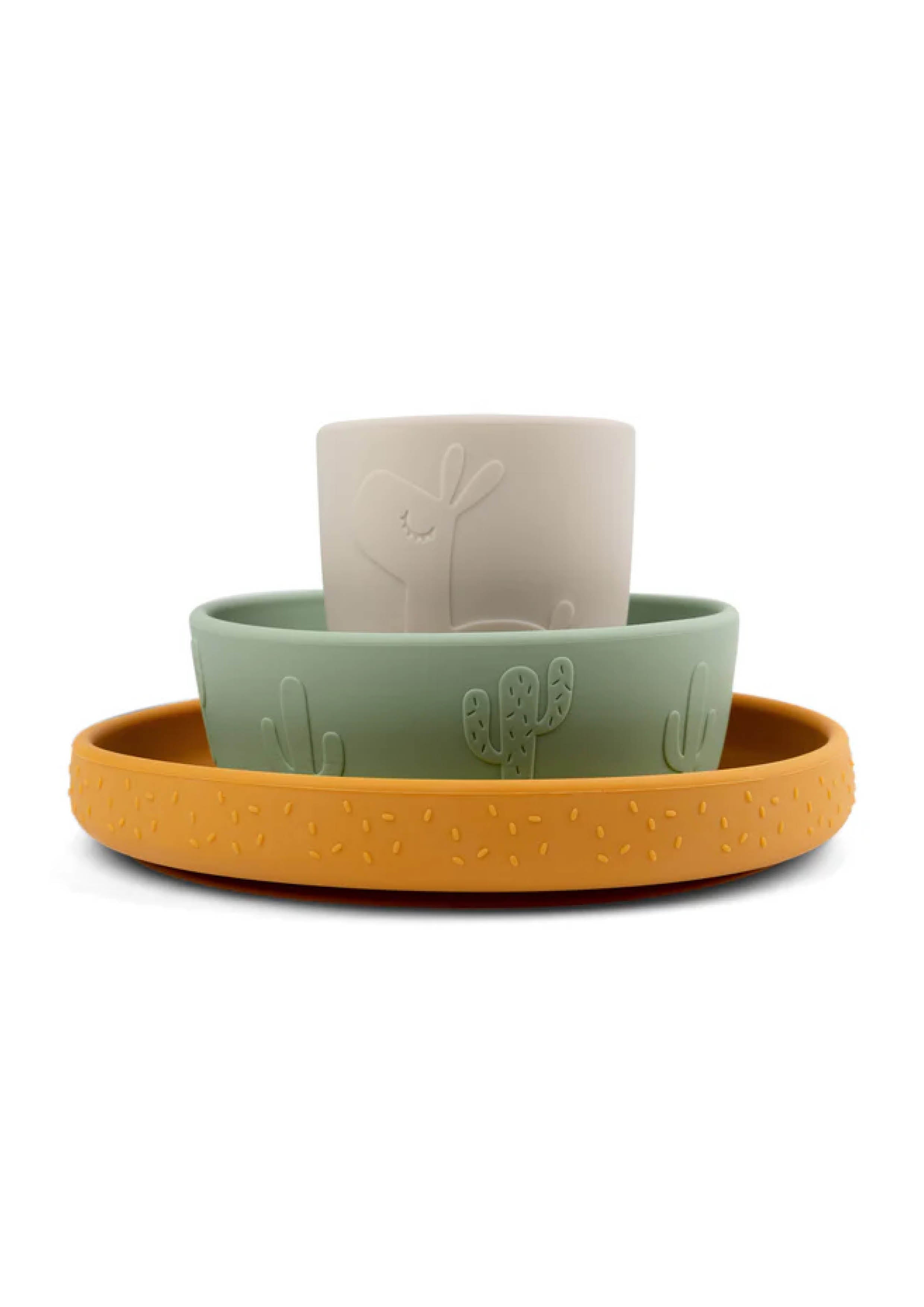 Stick&stay Dinner set Green/Mustard/Sand