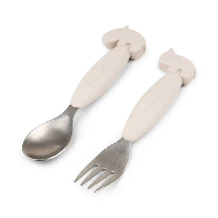 Easy-grip Spoon & Fork set Deer friends Sand