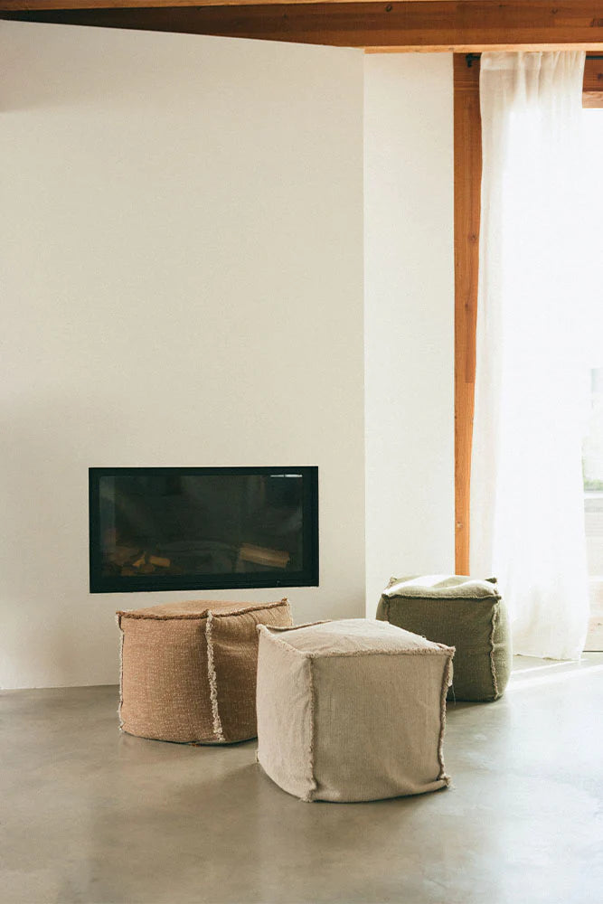 Handloom pouf ochre