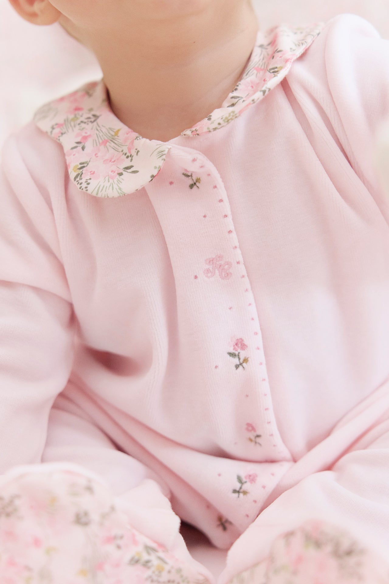 Pyjama Velours rose fleuri