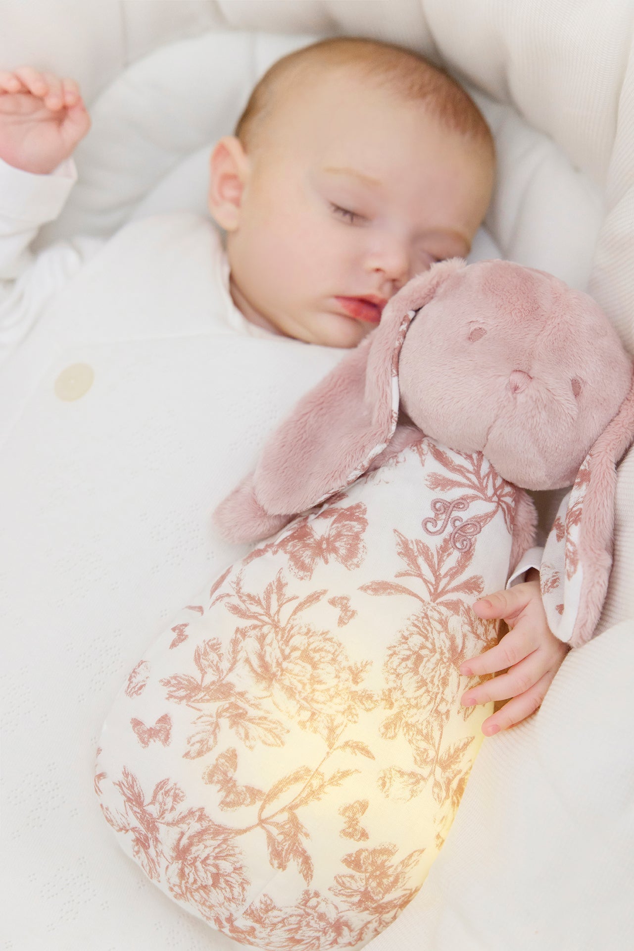 Augustin le lapin musicale Toile de Jouy rose